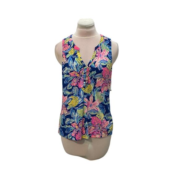 LILLY PULITZER Essie Sleeveless Tank Top TIGER LILLY Print XSMALL Cotton Preppy - Picture 1 of 7